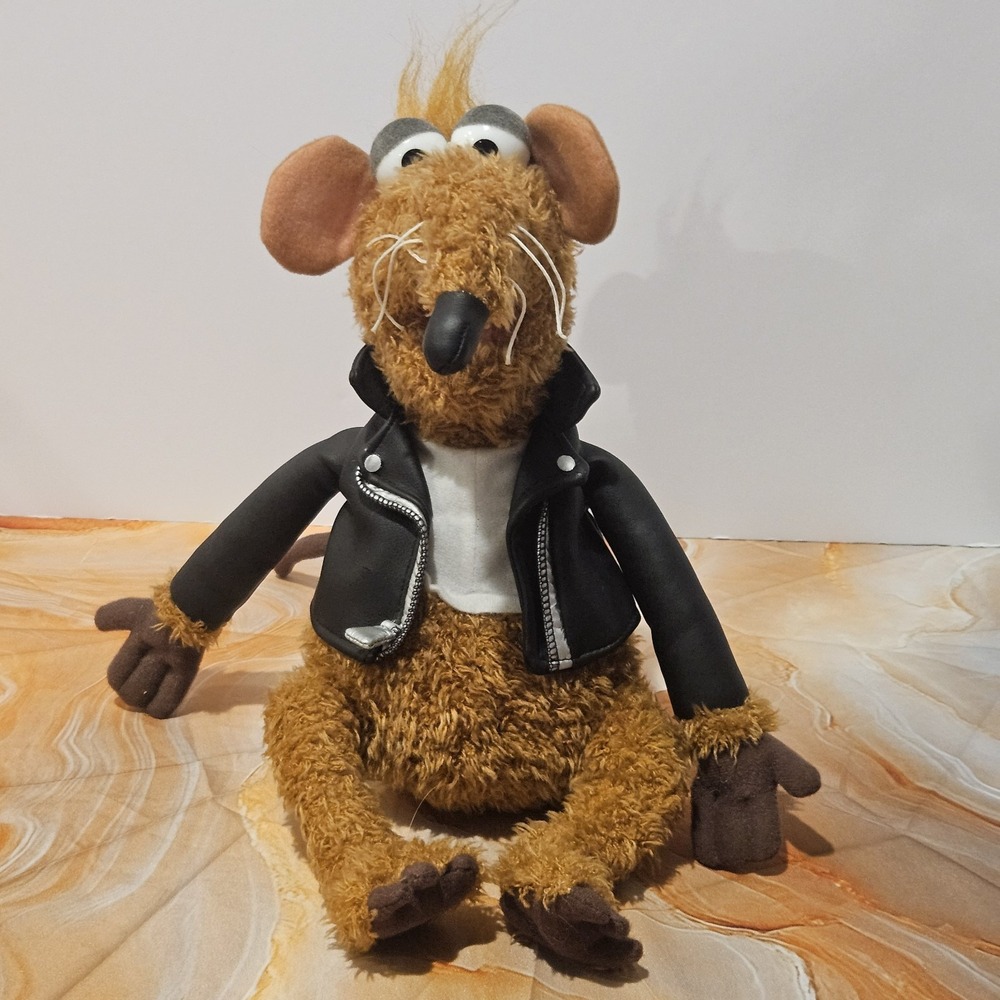 Muppets Rizzo the Rat Nanco Plush 12" Jim Henson Black Biker Jacket Vintage